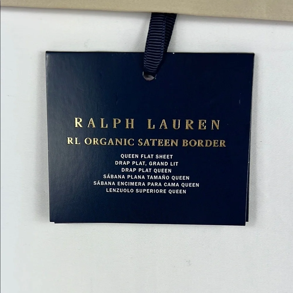 Ralph Lauren Organic Sateen Border Queen Flat Sheet Coastal Sand 96 x 108 NEW